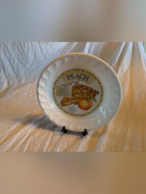 2/60$ Vintage White Ceramic baking pie dish with Peach pie recipe